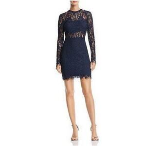 AQUA Navy Blue Lace Illusion Dress - S